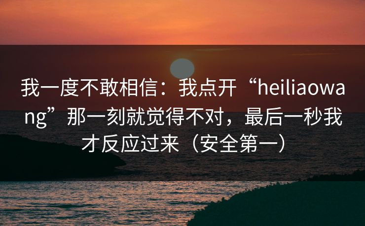 我一度不敢相信：我点开“heiliaowang”那一刻就觉得不对，最后一秒我才反应过来（安全第一）